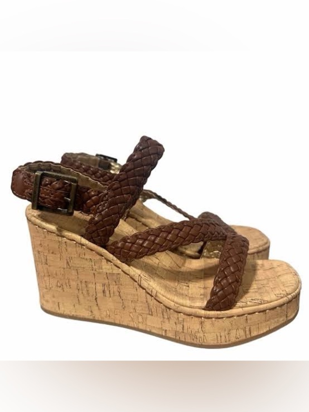 New Womens BOC Born Concept Chrissy Brown Braided Cork Wedges Sandals